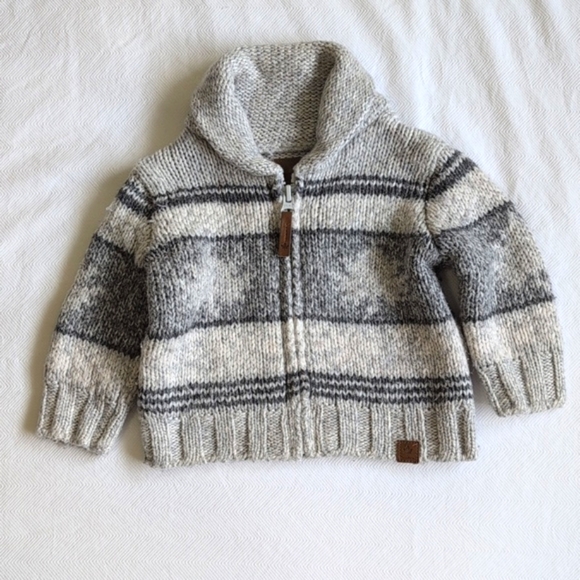 canadiana chunky knit zipper close shawl collar cardigan sweater 0-3 months baby - Picture 1 of 8